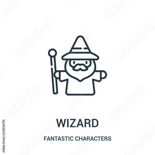 wizard icon vector from fantastic characters collection. Thin line wizard outline icon vector illustration.