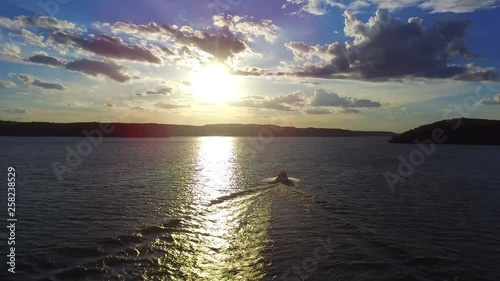 Sunset on the river - Sailing a boat in Piranhas, Brazil - Record by drone