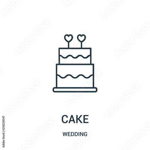 cake icon vector from wedding collection. Thin line cake outline icon vector illustration.