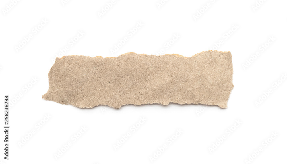 Recycled paper craft stick on a white background. Brown paper torn or ripped pieces of paper isolated on white. Recycled paper craft stick on a white background. Brown paper torn or ripped pieces of paper isolated on white.