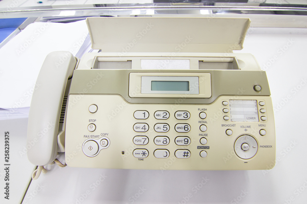 The fax machine for Sending documents in the office concept equipment needed in office The fax machine for Sending documents in the office concept equipment needed in office