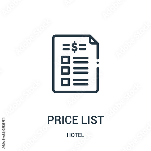price list icon vector from hotel collection. Thin line price list outline icon vector illustration.