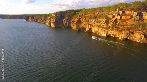 Boat at Piranha's River record by drone in Brazil