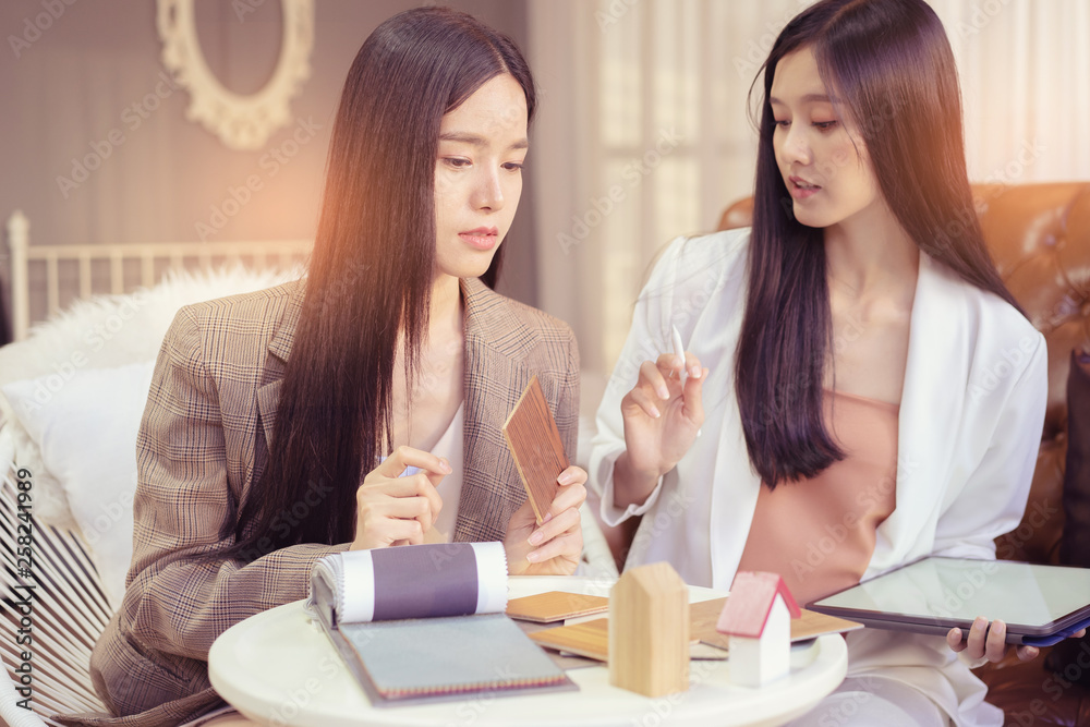 Real estate problem with realtor, lawyer or architect, clients having claim about house construction.business meeting choose the design for built. Real estate problem with realtor, lawyer or architect, clients having claim about house construction.business meeting choose the design for built.