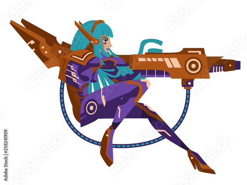 anime manga science fiction cyborg girl with blaster cannon weapon