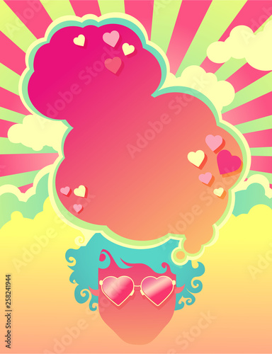 heart theme psychedelic 1960s style poster template with space for your text. 