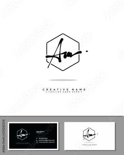 A M AM initial handwriting logo template vector.  signature logo concept