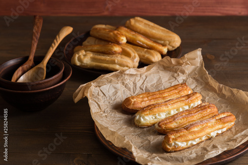 Eclairs with a delicate cream inside