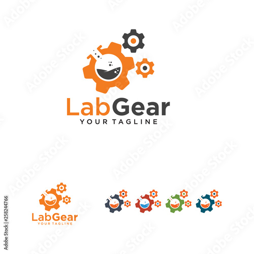 lab gear logo with laboratory glass and gear combination on vector