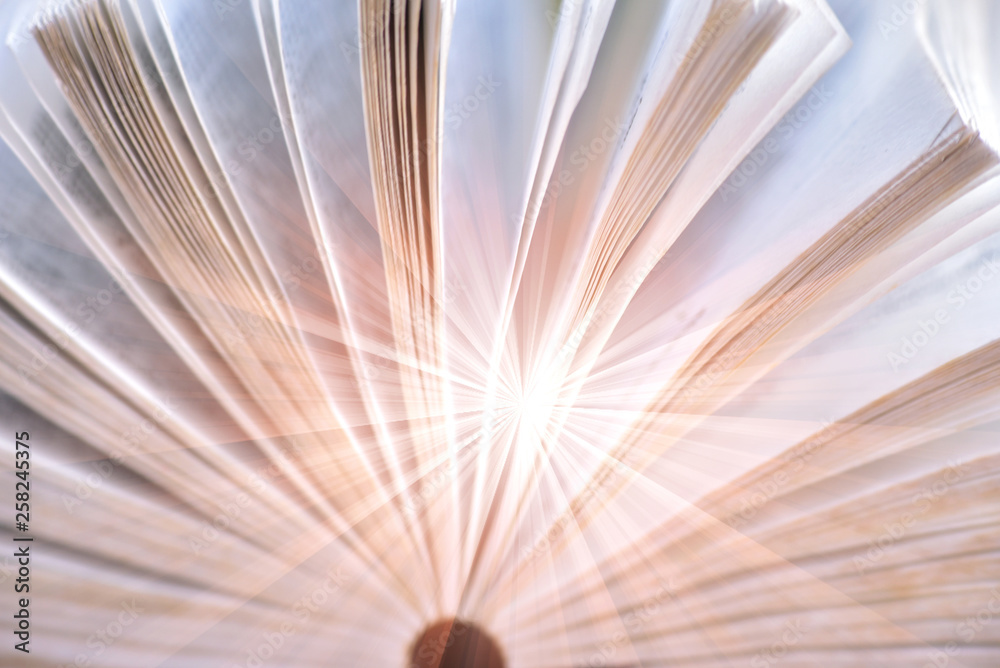 Opened book with the beam of light