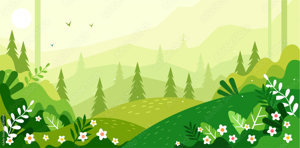 Beautiful Green Scenery Vector Illustration