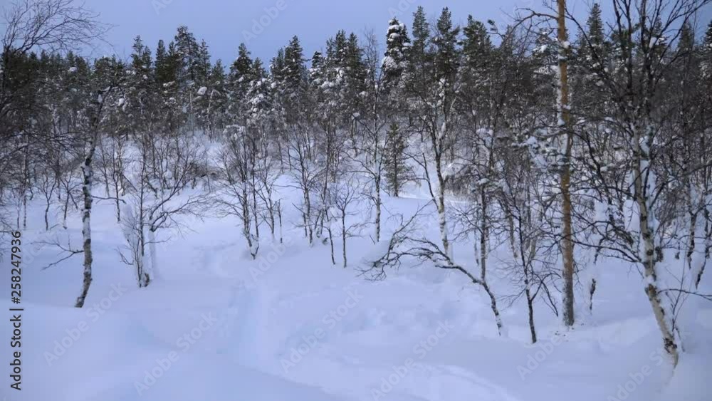 Pan movement on landscape covered in snow in a spring day on the artic polar circle Pan movement on landscape covered in snow in a spring day on the artic polar circle