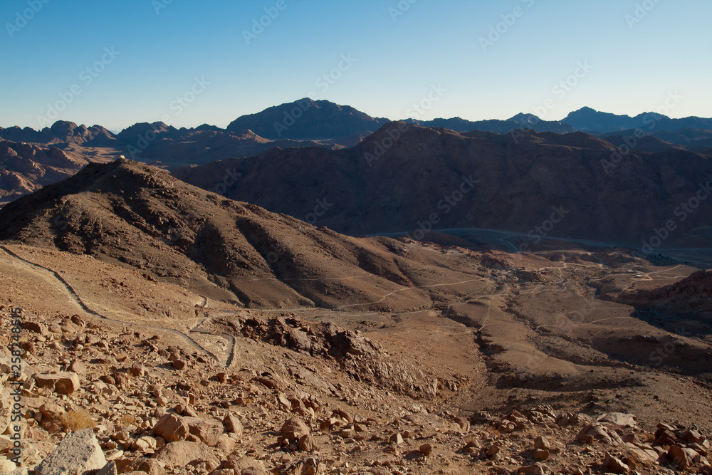 The valley among the mountains of Sinai, the Egyptian landscape.