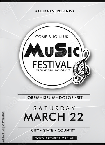 Colorful vector music festival concert template flyer. Musical design poster 