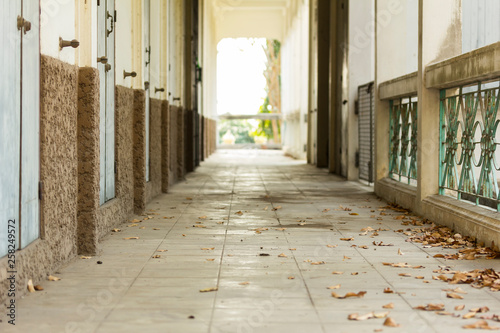 abandoned corridor empty space old school © Surasak