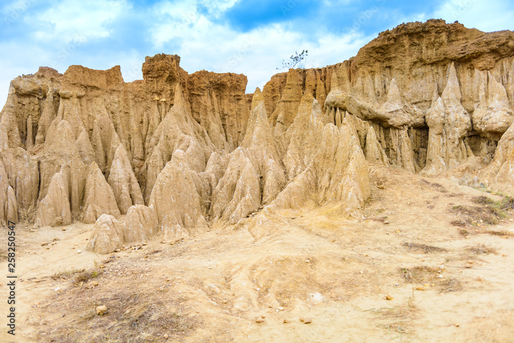 landscape of soil textures eroded sandstone pillars, columns and cliffs, landscape of soil textures eroded sandstone pillars, columns and cliffs,
