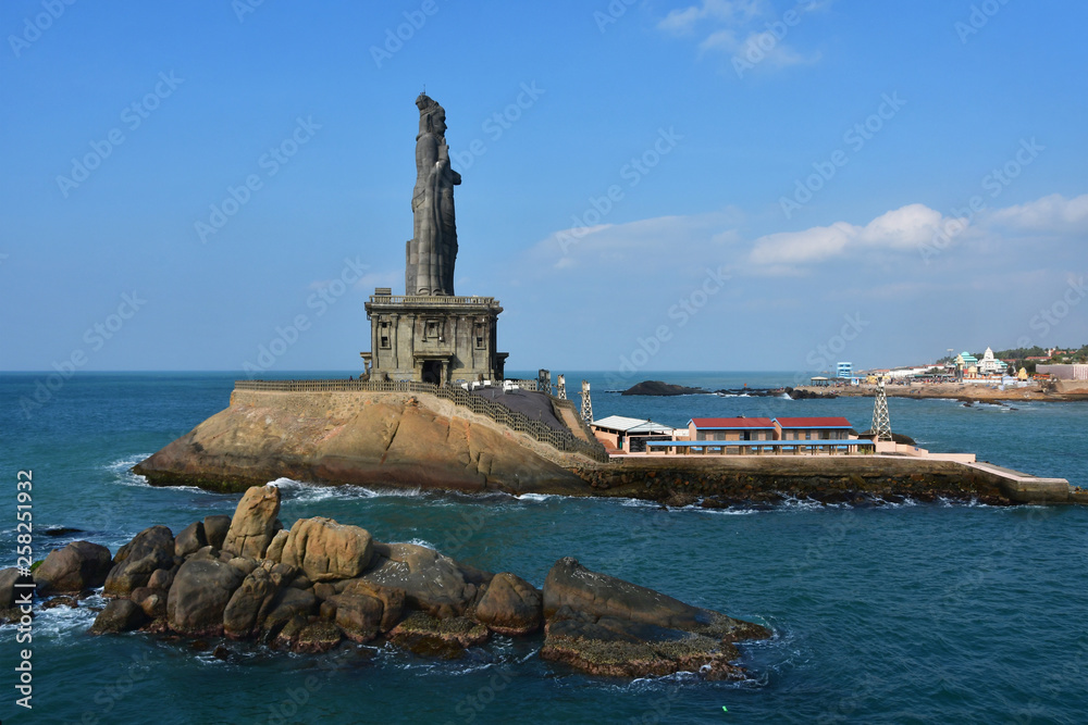 Cape Comorin (Kanyakumari), India, West Bengal (Tamil Nadu). Sculpture of the Holy poet Tiruvalluvar, part of the Vivekananda memorial