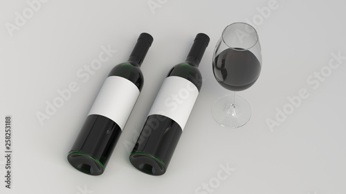 Mockup of two bottles of red wine with glass