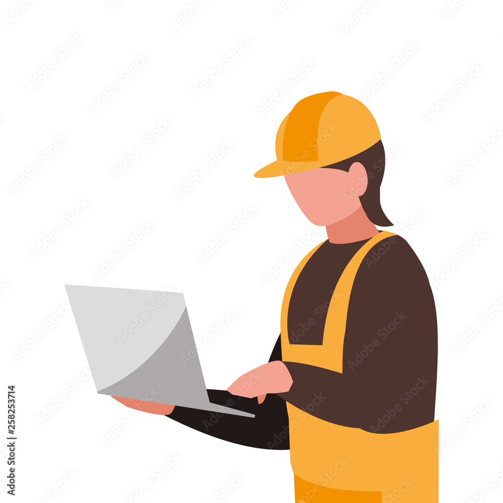 industrial worker with laptop avatar character industrial worker with laptop avatar character