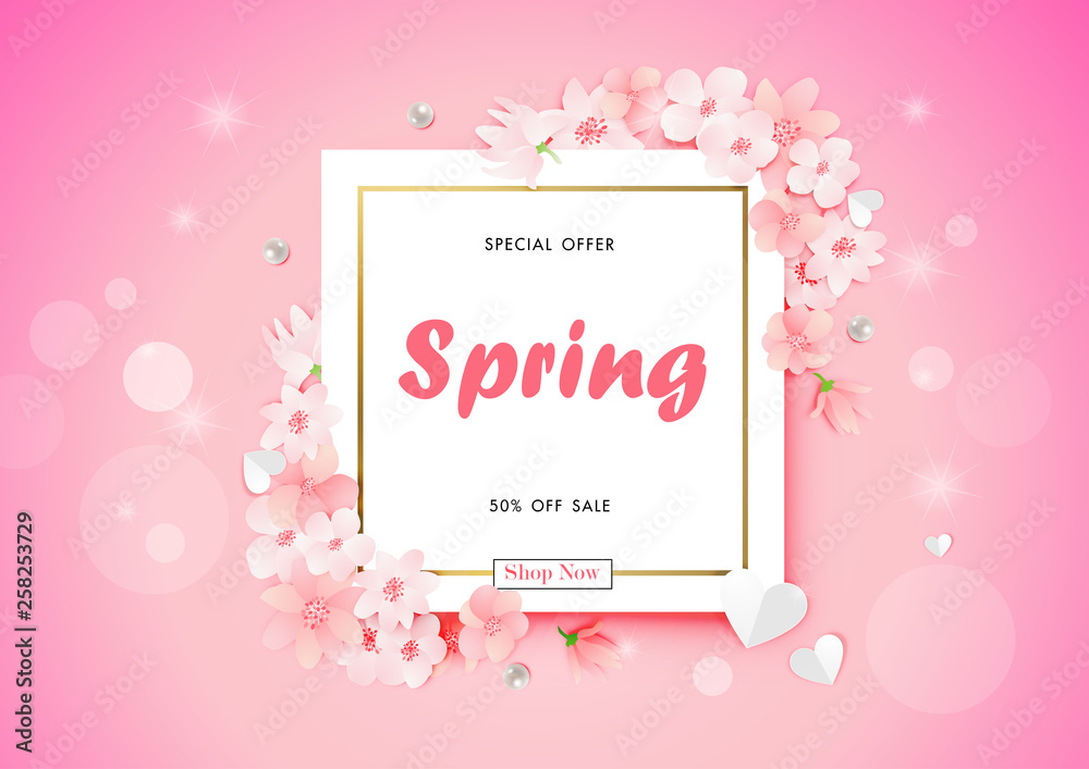 Spring sale background with beautiful flower , vector illustration template, banners, Wallpaper, invitation, posters, brochure, voucher discount.