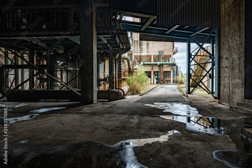 the workshop of old abandoned industrial steel factory