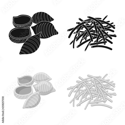 Vector illustration of pasta and carbohydrate logo. Collection of pasta and macaroni vector icon for stock.