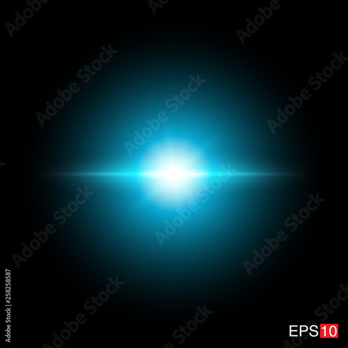 isolated cyan Rays with lens flare, Sun flare, flare on the black background. Transparent Vector Illustration
