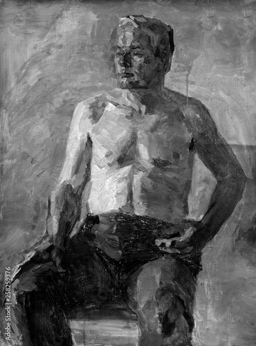 oil painting, black and white portrait © vadim_fl