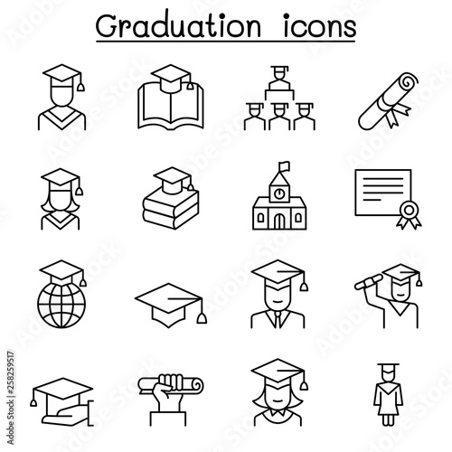 Graduation icon set in thin line style