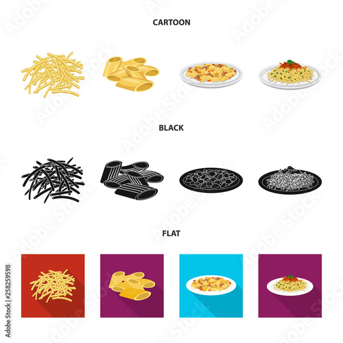Vector design of pasta and carbohydrate sign. Collection of pasta and macaroni stock symbol for web.