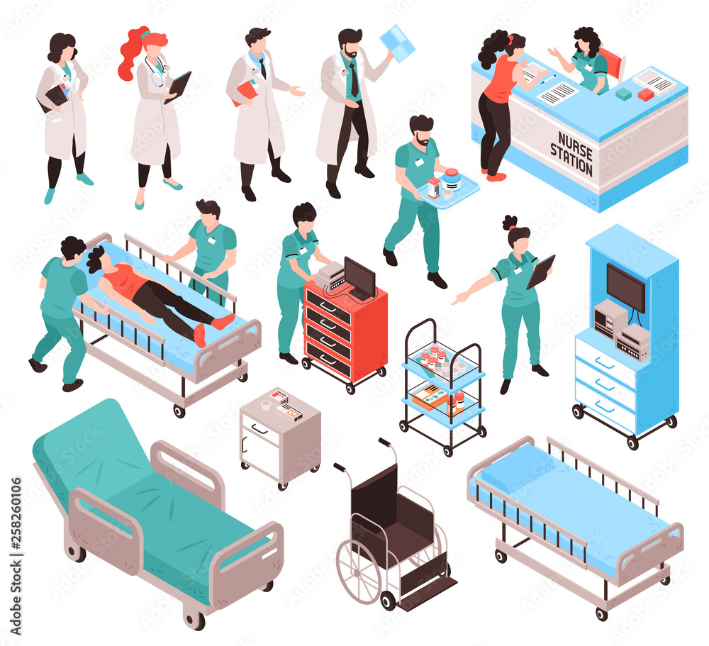 Obraz premium Isometric Hospital Workers Set