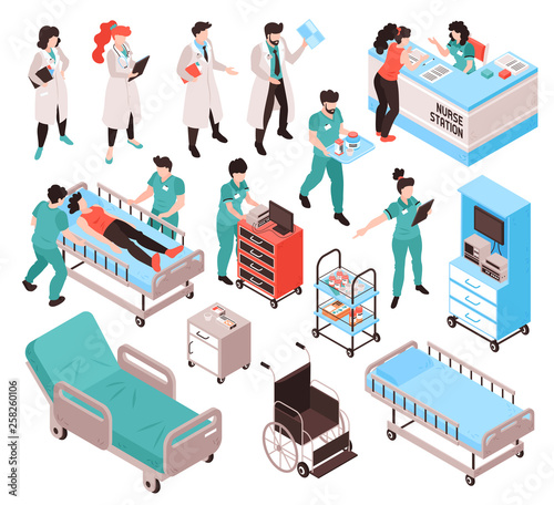 Isometric Hospital Workers Set