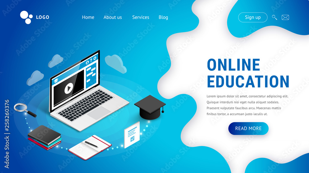Landing e-learning concept blue Landing e-learning concept blue