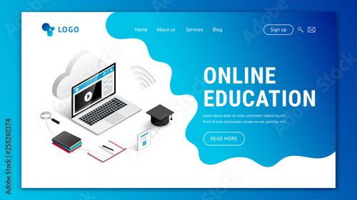 Landing e-learning concept amoeba background