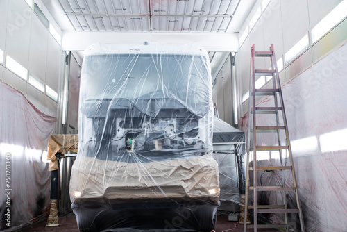 Paint shop and lighting in the large trucks and passenger cars are painted and also repaired