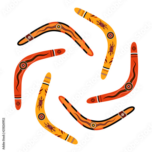 Set of boomerangs isolated on white background. Tribal style.