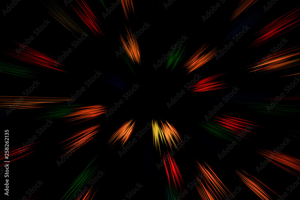 Bokeh multi colored lines on black background. abstraction. Speed light motion blur texture. Star particle or space traveling Bokeh multi colored lines on black background. abstraction. Speed light motion blur texture. Star particle or space traveling