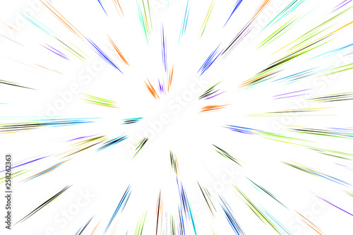 Bokeh multi colored lines on white background. abstraction. Speed light motion blur texture