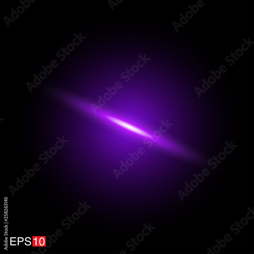 isolated purple Rays with lens flare, Sun flare, flare on the black background. Transparent Vector Illustration