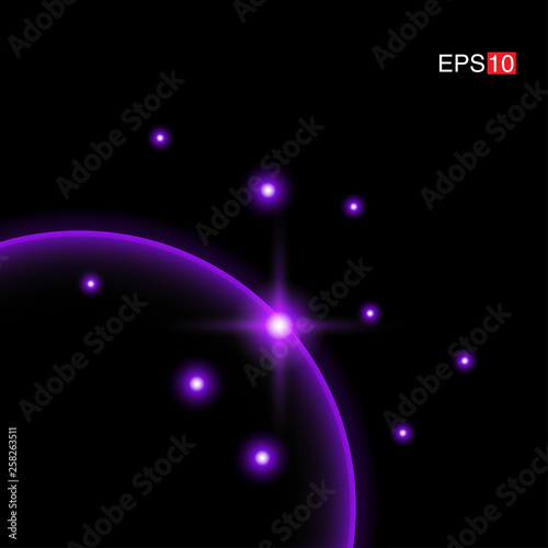 isolated purple Rays with lens flare  Sun flare  flare on the black background. Transparent Vector Illustration