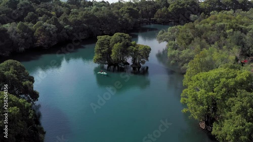 AERIAL: Lago De Camecuaro, Boat, Tangancicuaro, Mexico (Flying Around) photo