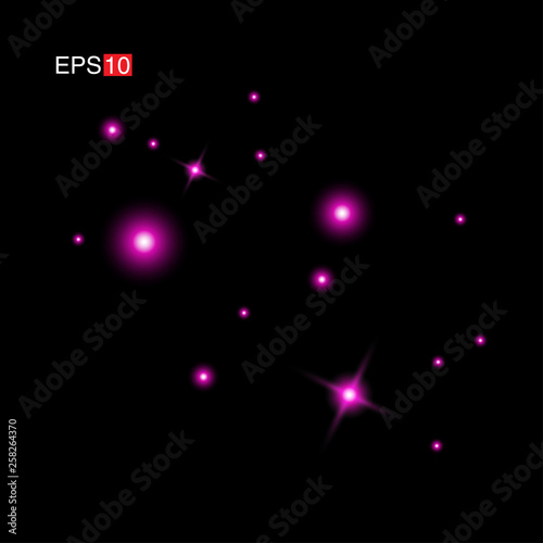 Fototapeta Naklejka Na Ścianę i Meble -  isolated pink Rays with lens flare, Sun flare, flare on the black background. Transparent Vector Illustration