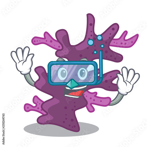 Diving purple coral reef isolated with character