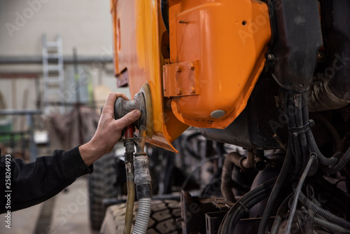 Paint shop and lighting in the large trucks and passenger cars are painted and also repaired