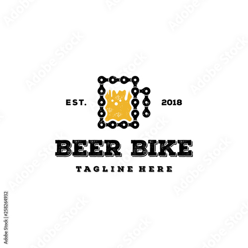 illustration logo from beer and bike chain logo design concept