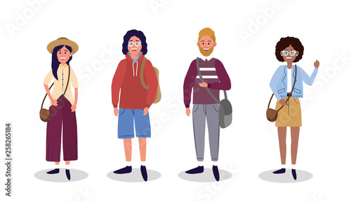 set women and men with fashion casual clothes