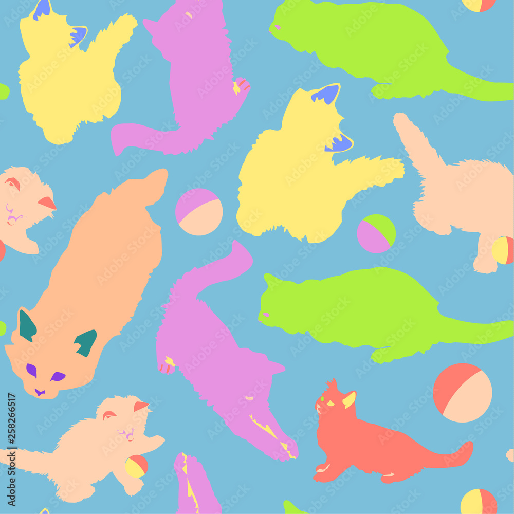 Beautiful pattern with playing cats