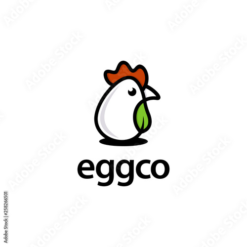 egg chicken head with eco leaf logo design template