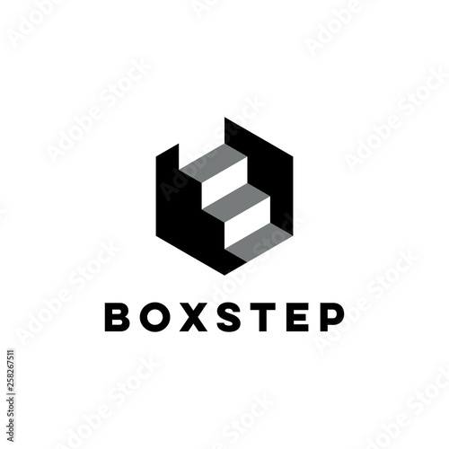 box and step logo design concept