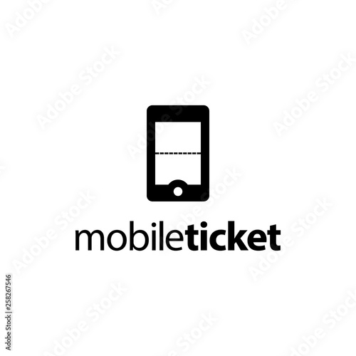 negative space logo combination from mobile or phone with ticket logo design concept
